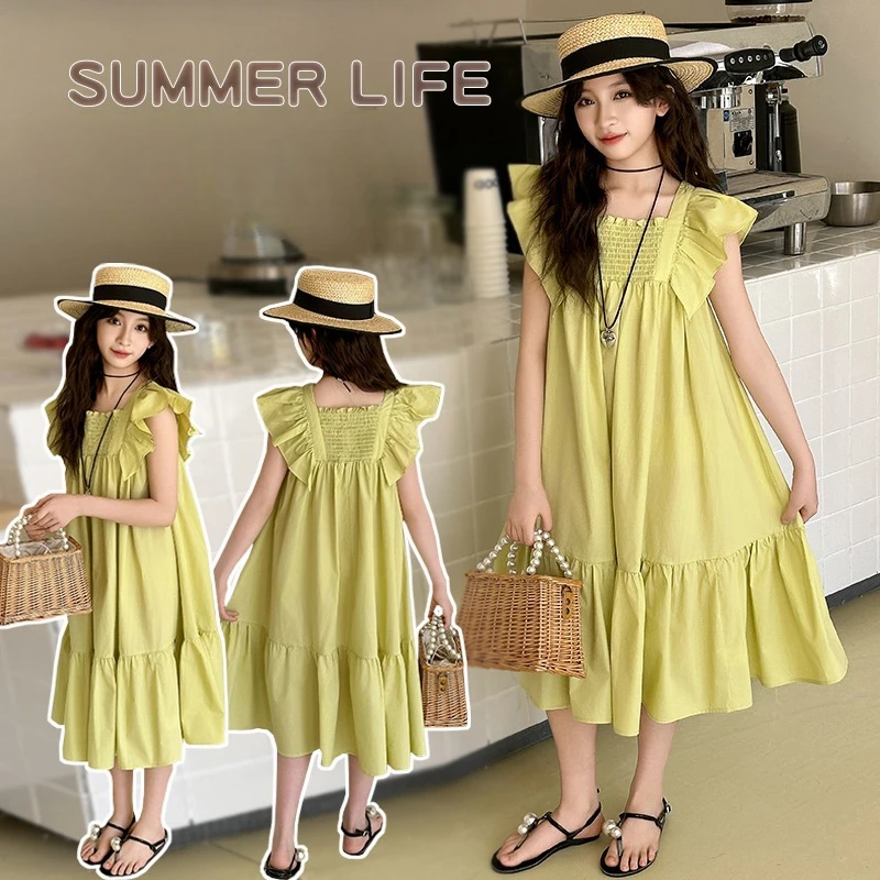 

Girls Summer Dress Casual Fashion Children Loose Sweet Flying Sleeve Dress Baby Kids Bow Chiffon Batwing Sleeve Party Dress