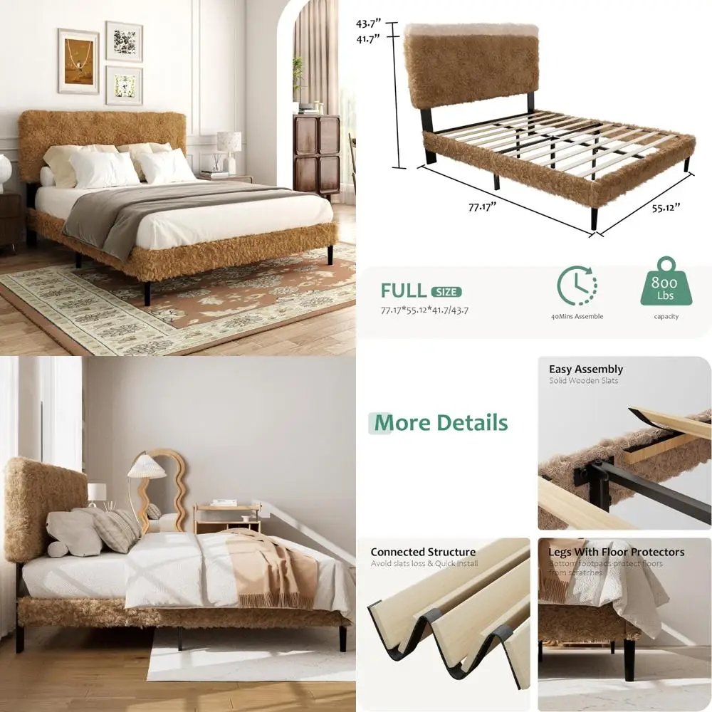 

Full-Size Flannel Platform Bed Frame with Adjustable Headboard, Rounded Corners for Safety, No Box Spring Required, Easy Assembl