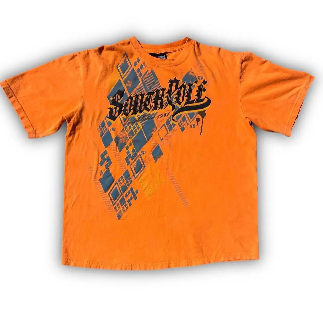 South Pole American High Street orange color T-Shirt men Oversized Art Printing Classic Vintage Cotton Couple Short Sleeves tee