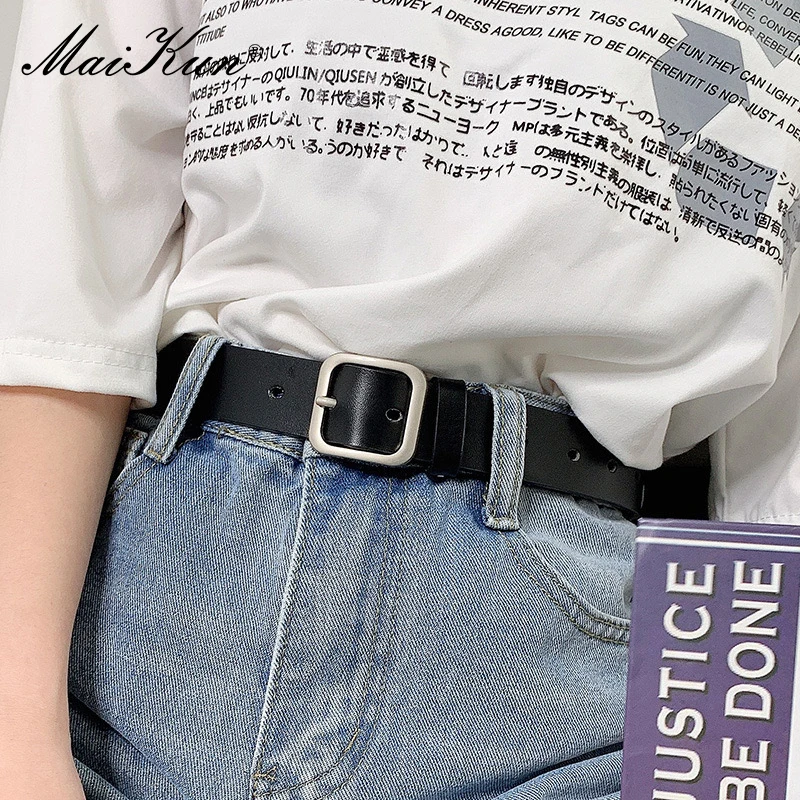 

Maikun Vintage Alloy Square Buckle Women's Leather Belt Simple Versatile Jeans Belt Unisex