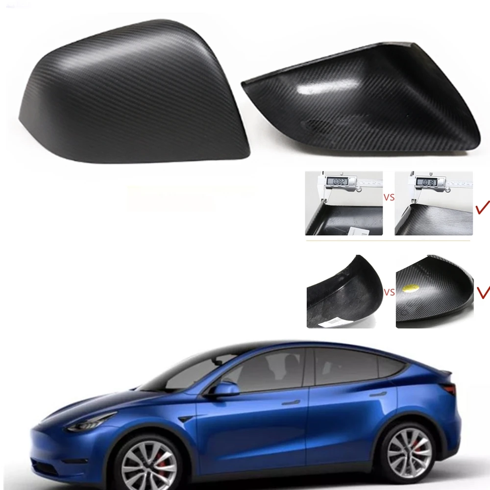 2 Pieces Car Mirror Case Cover Rear View Cap Reverse Shell Add On Carbon Fiber For Tesla Model Y 2020 2021 2022 2023