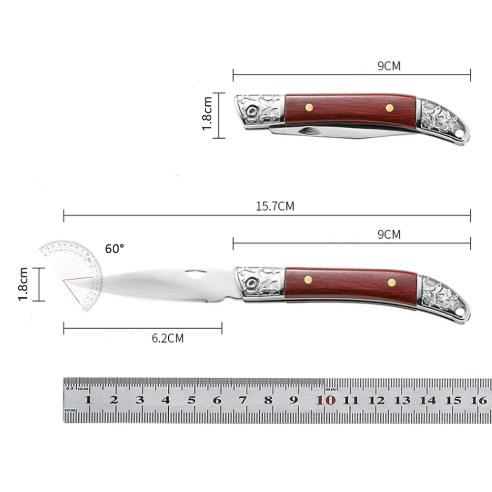 Stainless Steel Carving Pattern Folding Knife Outdoor Camping Tactical Hunting Knife Portable Pocket Blade Sharp and Durable