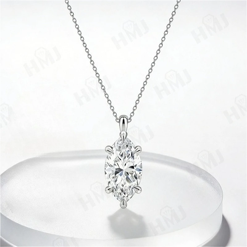 

6Prongs Pendant Necklaces Marquise Cut Moissanite D Color VVS1 Clarity 925 Sterling Silver Plated with 18K Gold High Quality New