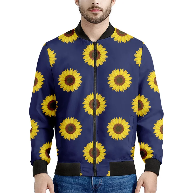 Multi Color Plants Sunflower Pattern Zipper Jacket Men 3d Printed Floral Sweatshirts Street Long Sleeves Oversized Jackets Coats