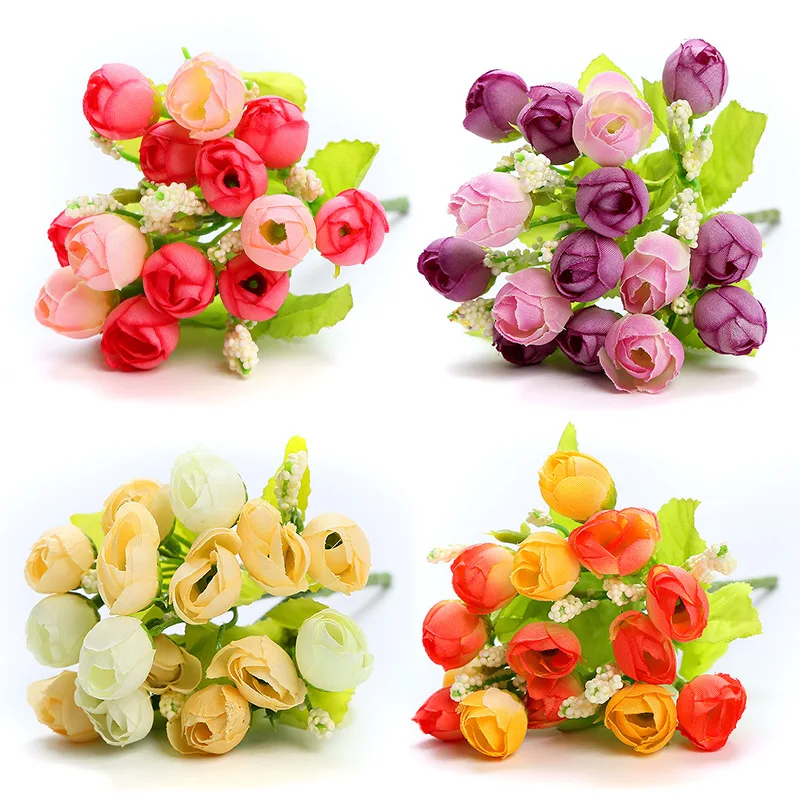 10 Colours Artificial Silk Tea Rose Flower Fake for Christmas Wedding Party Home Decorative 5pcs/lot