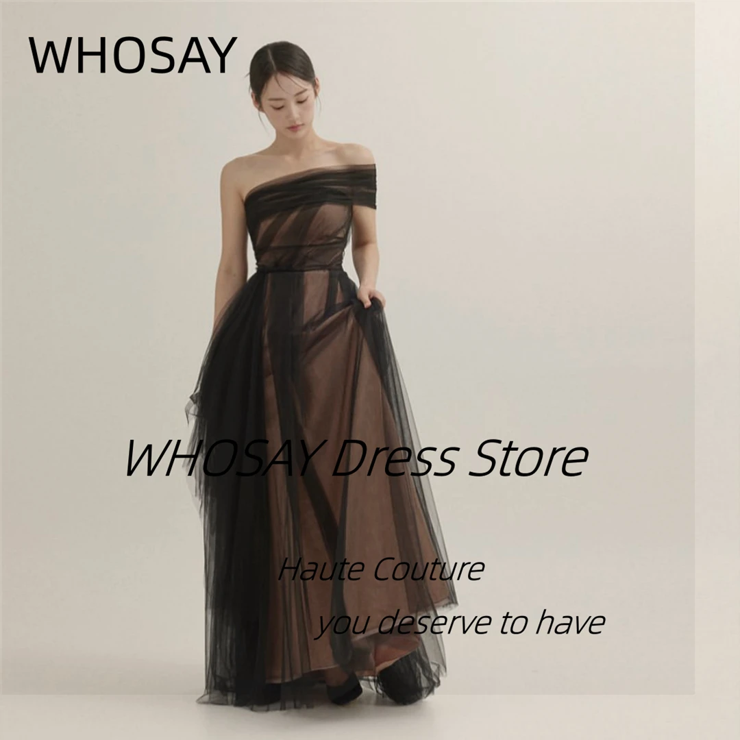 WHOSAY Modern One Shoulder Prom Dresses Floor Length Tulle A Line Bride Wear Wedding Party Korea Special Banquet Evening Gowns