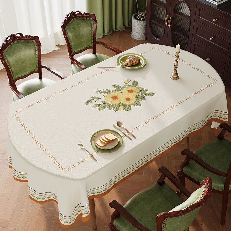 Light Color Tablecloth Washable Waterproof Oil Resistant Table Cloth Fabric Household Rectangle Oval Dining Table Universal