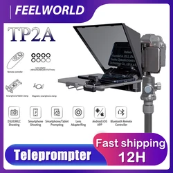 FEELWORLD TP2A 8-inch Portable Teleprompter Supports up to Smartphone/DSLR Tablet Laptop Camara BT Control Lens Adapter Rings