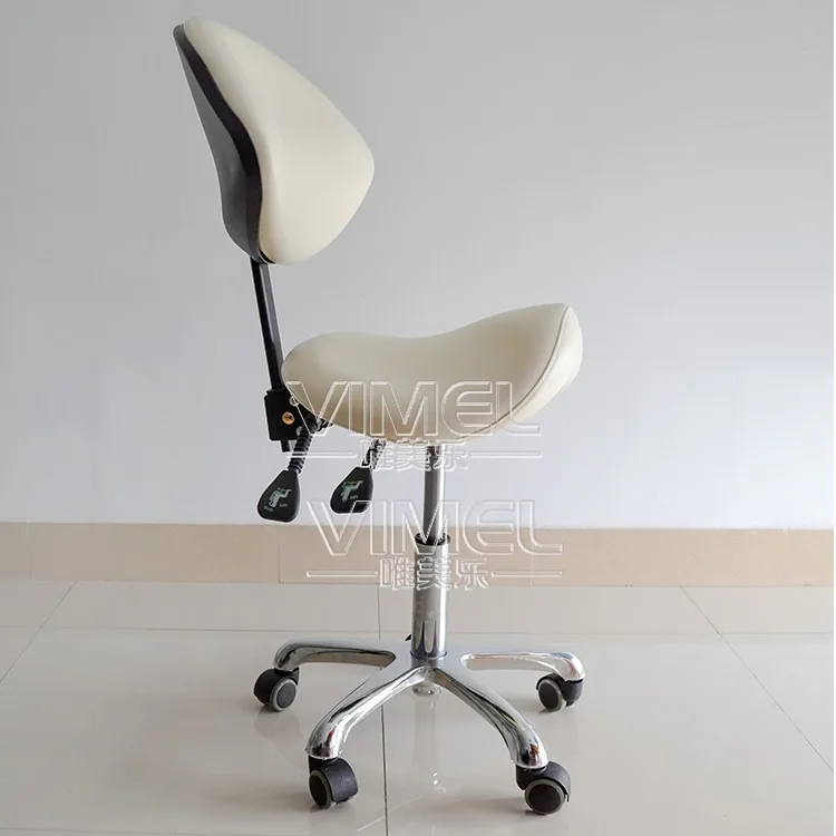 Beauty Hair Pedicure Salon Mobile Dentist Stool Saddle Chair with Backrest PU Leather Seat Assistant Chair