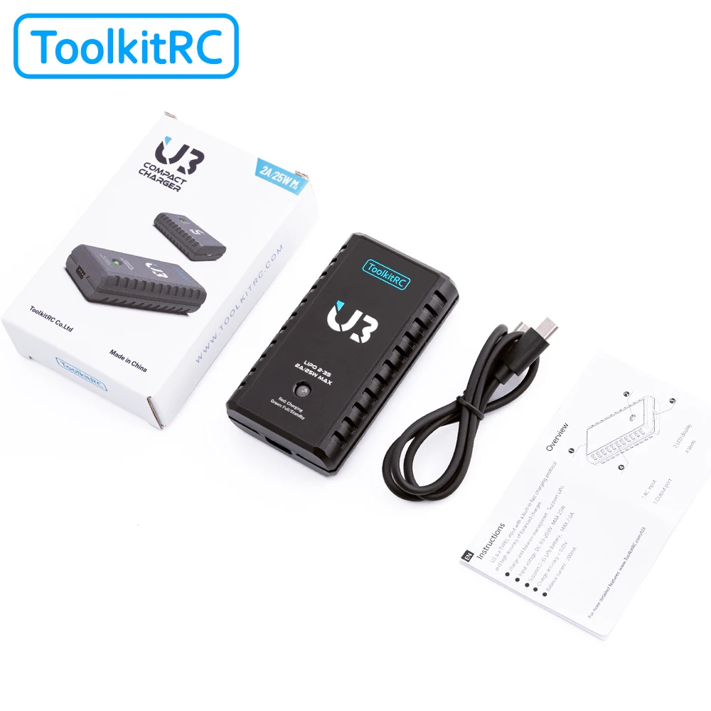 ToolkitRc U3 2-3S Lipo / UN3 4-8S NiMH 2A 25 Вт Быстрое Зарядное устройство USB-C входной порт для транспортных средств RTR
