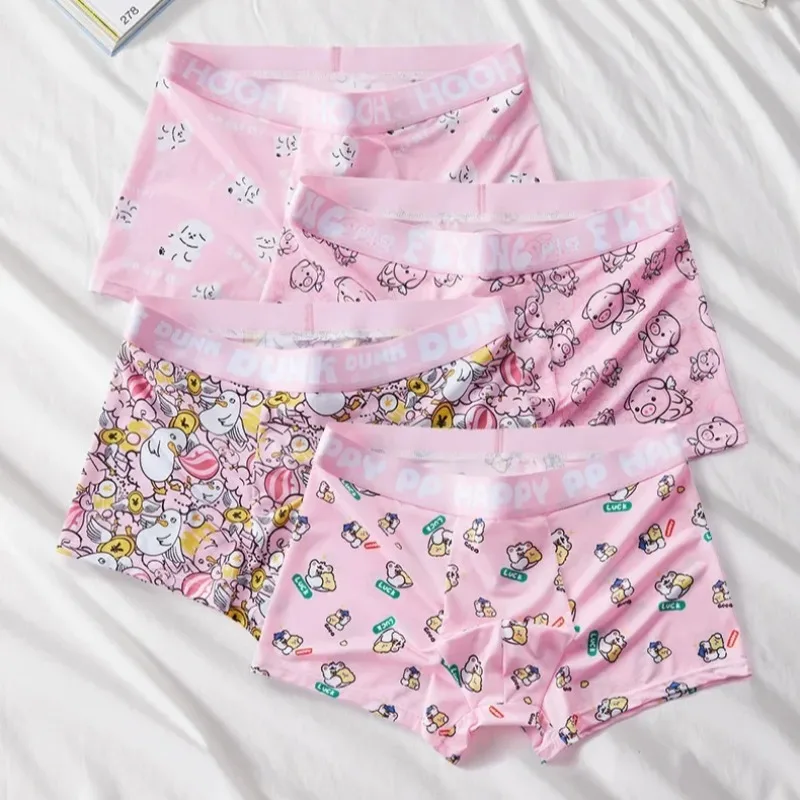 

Mens Underwear Ice Silk Summer Ultra Thin Breathable Panties Pink Cute Cartoon Antibacterial Strong Male BoxerShorts Size L-4XL