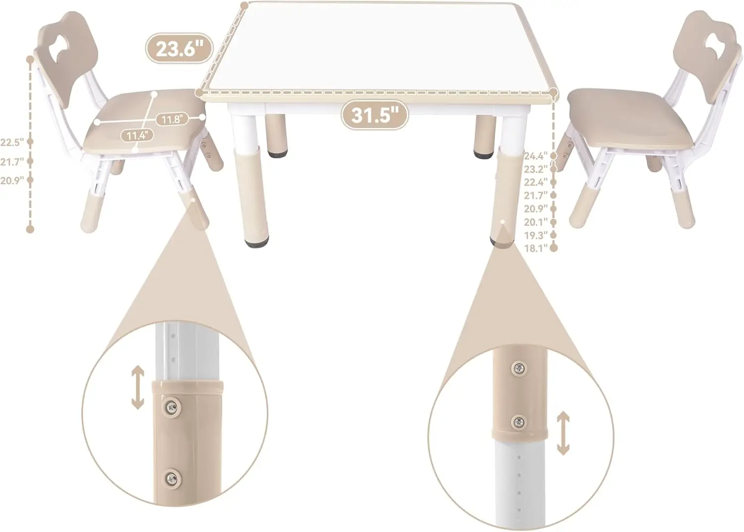 Height-Adjustable Toddler Table and Chair Set with Graffiti Desktop, 31.5''L x 23.6''W Children Activity Table for Daycare, Clas