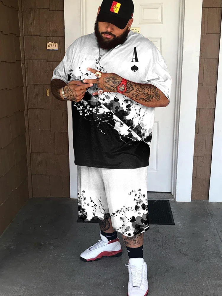 ZOOY (L-9XL) Men\'s Plus Size Fashion Fashion Brand Cartoon Abstract Graffiti Graphic Casual Short Sleeve Shorts Set