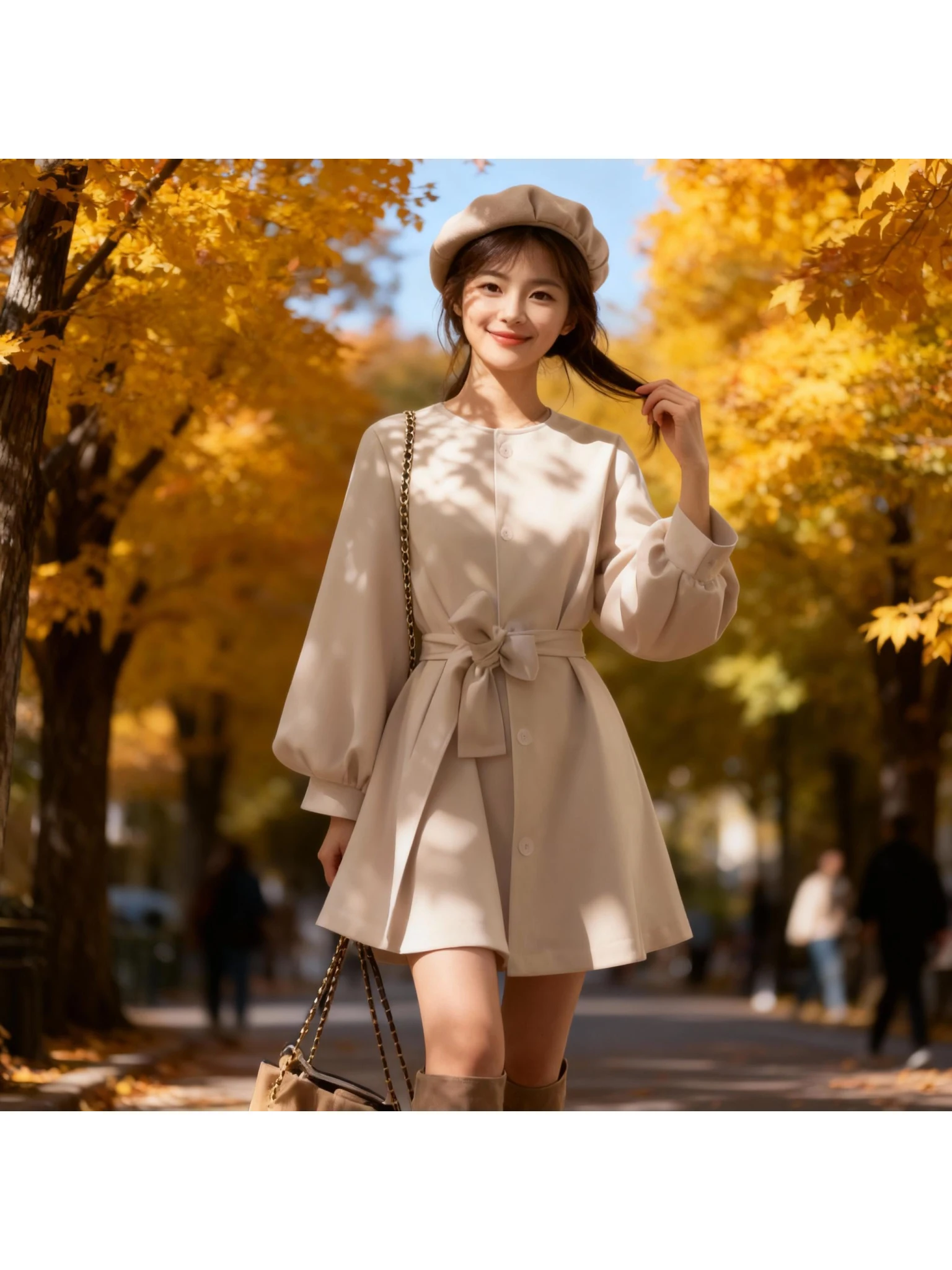 벨트가 있는 가을 신상 캐주얼 순색 폴리에스터 섬유 여성용 재킷 D3754