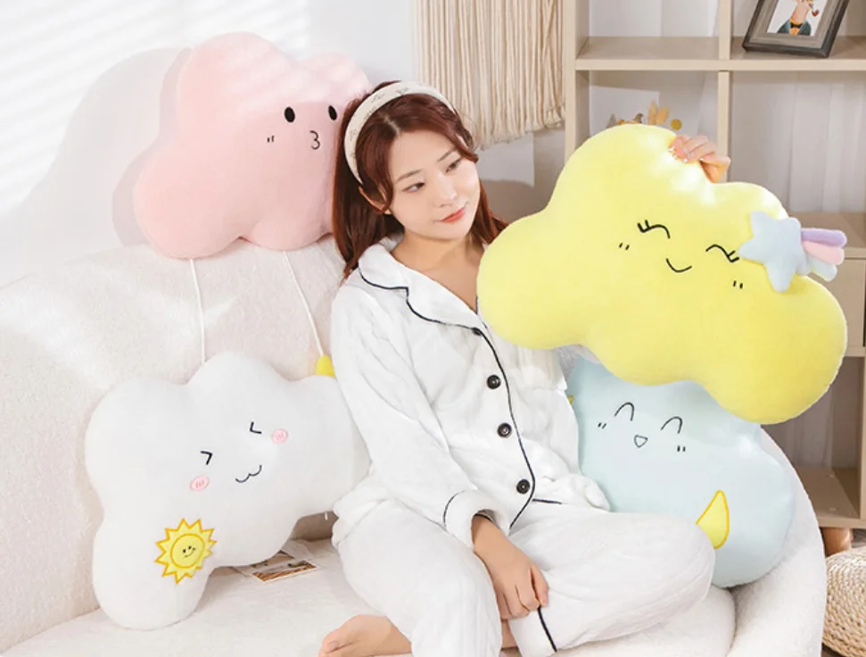 Push Toy For Children Mood Cloud Cartoon Plush Pillow Super Soft Cushion Lovey Smile Cloud Stuffed Toys Decorate Home Cushions