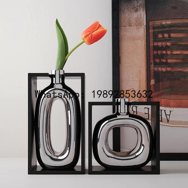 Silver Ceramic Vase Hollow Cutout Frame Hydroponic Flower Arrangement Flower Vase Terrarium Home Decoration Accessories