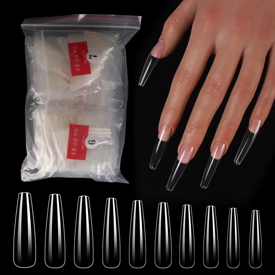 

600pcs Nature Clear Detachable Press on Nails Low Price Acrylic Long Trapezoidal DIY False Nails Daily Classic Fashion