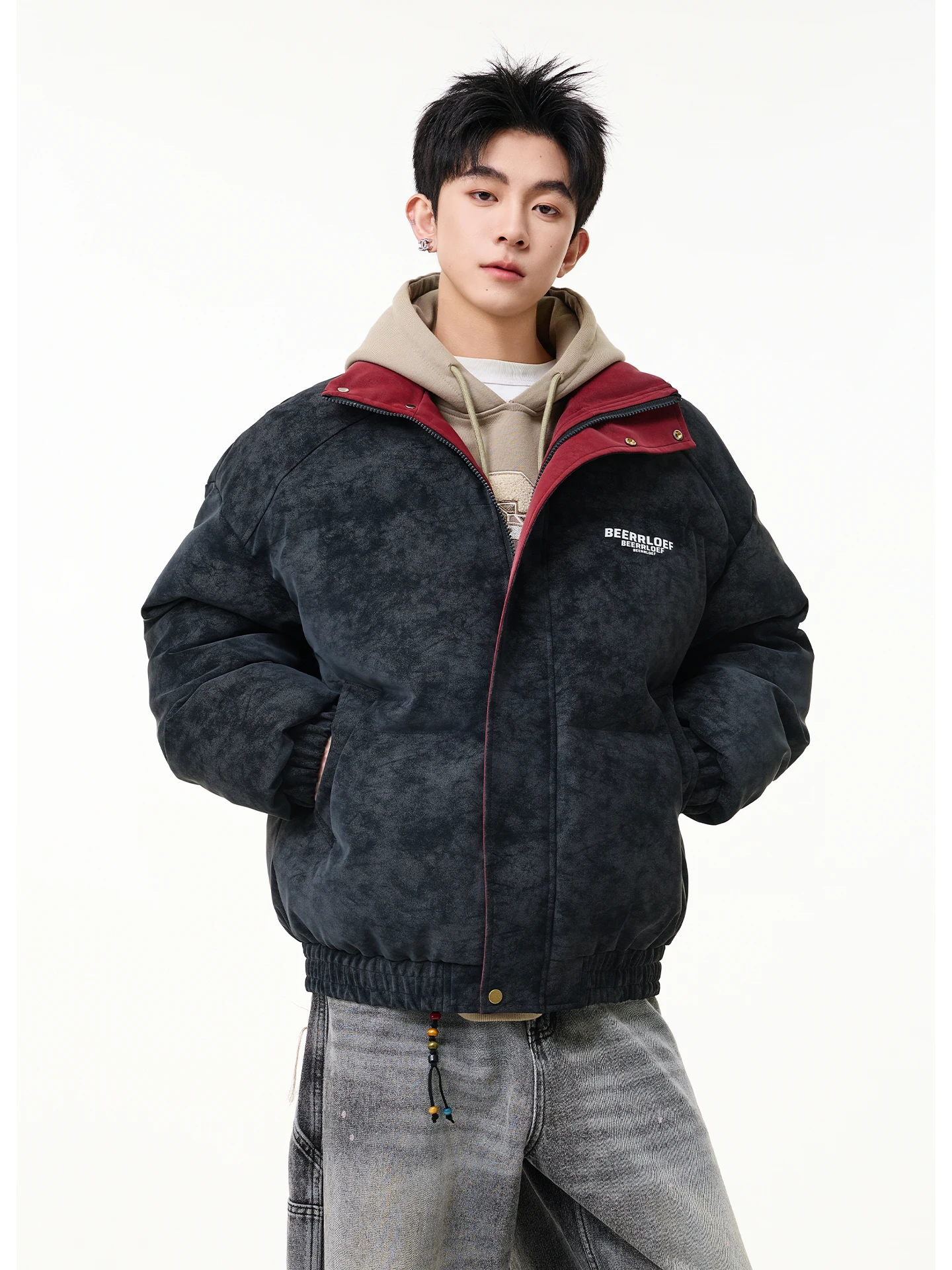 

Мужская утепленная зимняя куртка из искусственной кожи и хлопка в американском стиле с контрастными вставками, теплая, с воротником-стойкой, для подростков