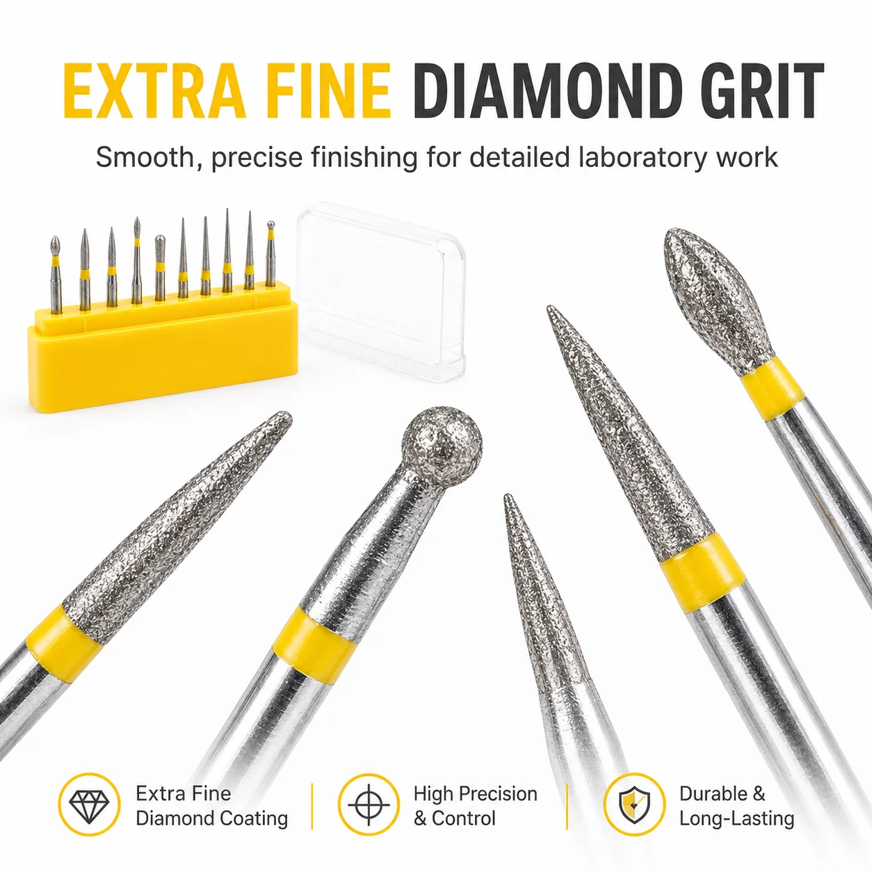10 Stück Präzisions-Labor-Diamantbohrer FG 1,6mm Schaft Extra Feines Gelbes Ringpolierset für Detaillierte Laborbearbeitung – Detail 3