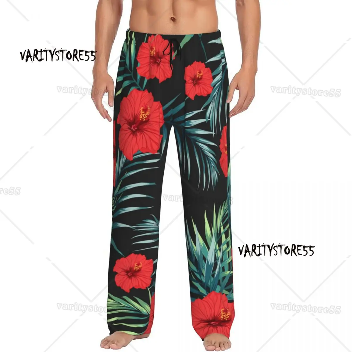 

Мужские пижамы, пижамные штаны, тропические листья, цветы гибискуса, брюки для отдыха, штаны для сна