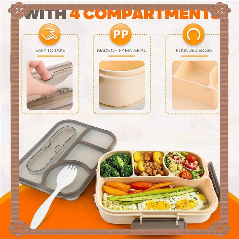 

24-Hour Delivery Lunch Box With Utensils, Bento Box Adult, 4-Compartment Drop-Proof Dishwasher Safe, Kids, Lunch Container Set