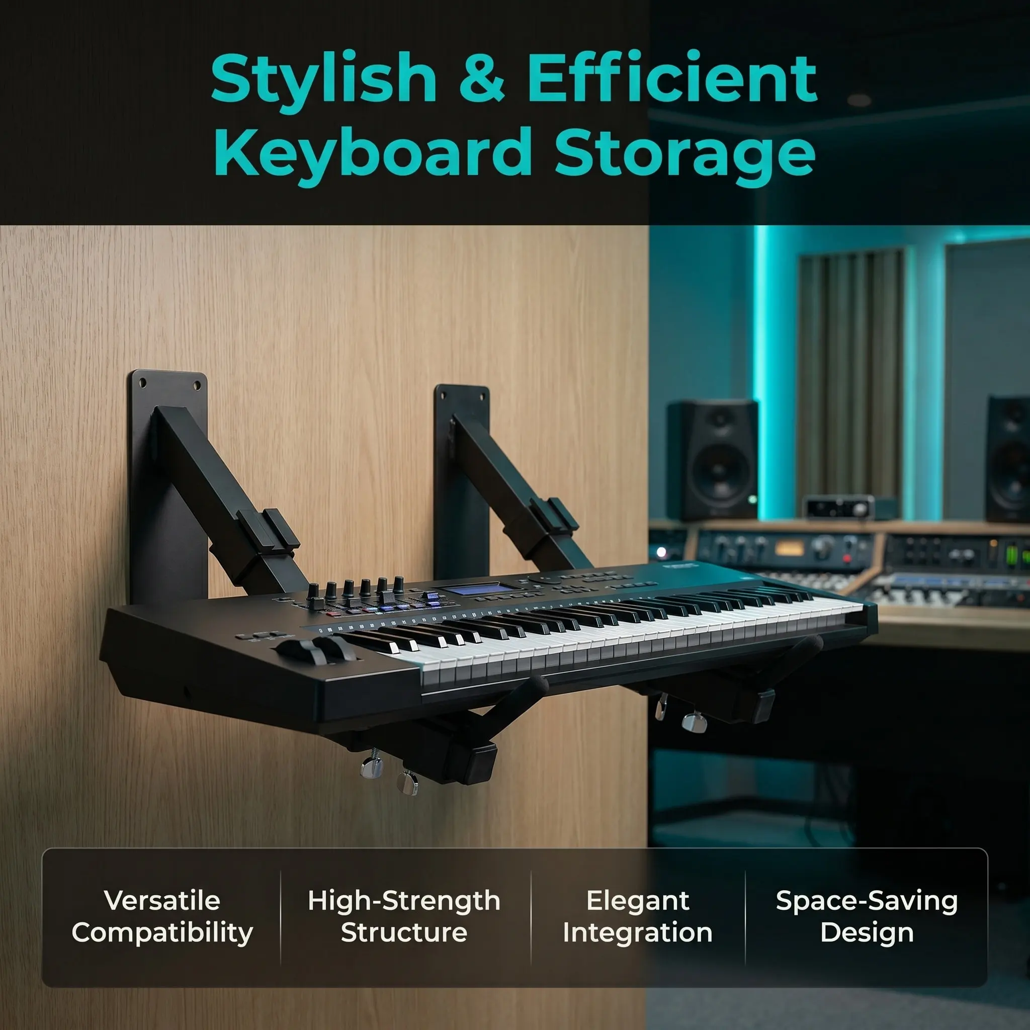 1Pair Keyboard Wall Mount Holder Adjustable Metal Arms Strong Load Capacity Piano Keyboard Wall Storage Rack Home Studio