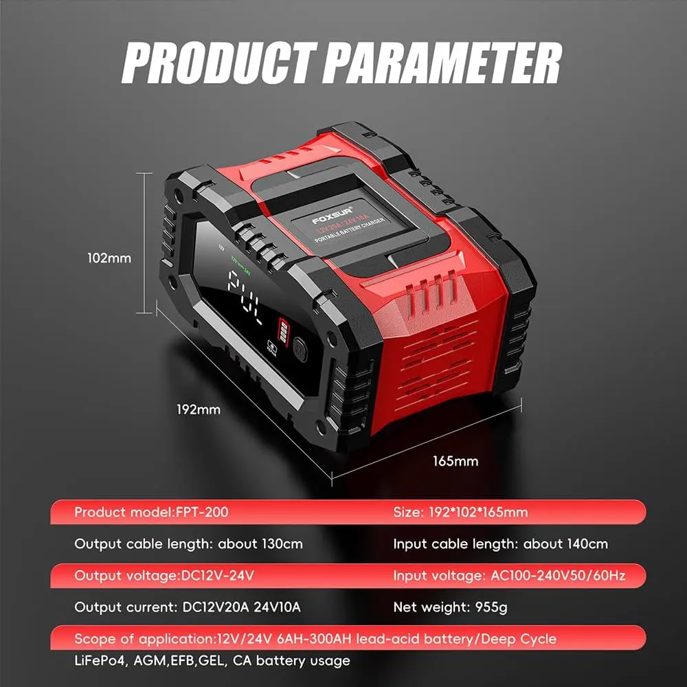 20A/10A 자동차 모터사이클 배터리 충전기 12V/24V 스마트 자동차 배터리 충전기 리튬 AGM GEL 납축 LiFePO4 배터리 충전기