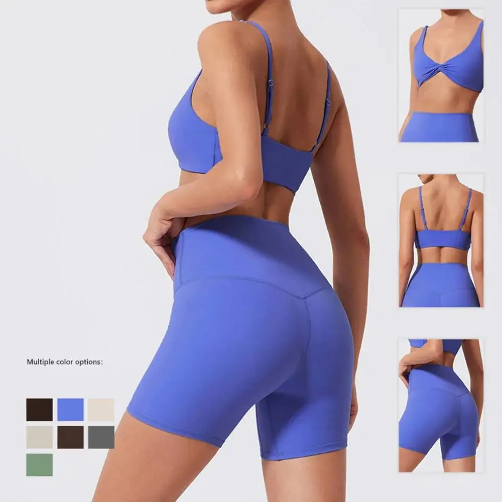

Sexy Peach Yoga Set High Waisted Butt Lifting Sports Bra Leggings Tummy Control Workout Outfit With Knotted Front Sea