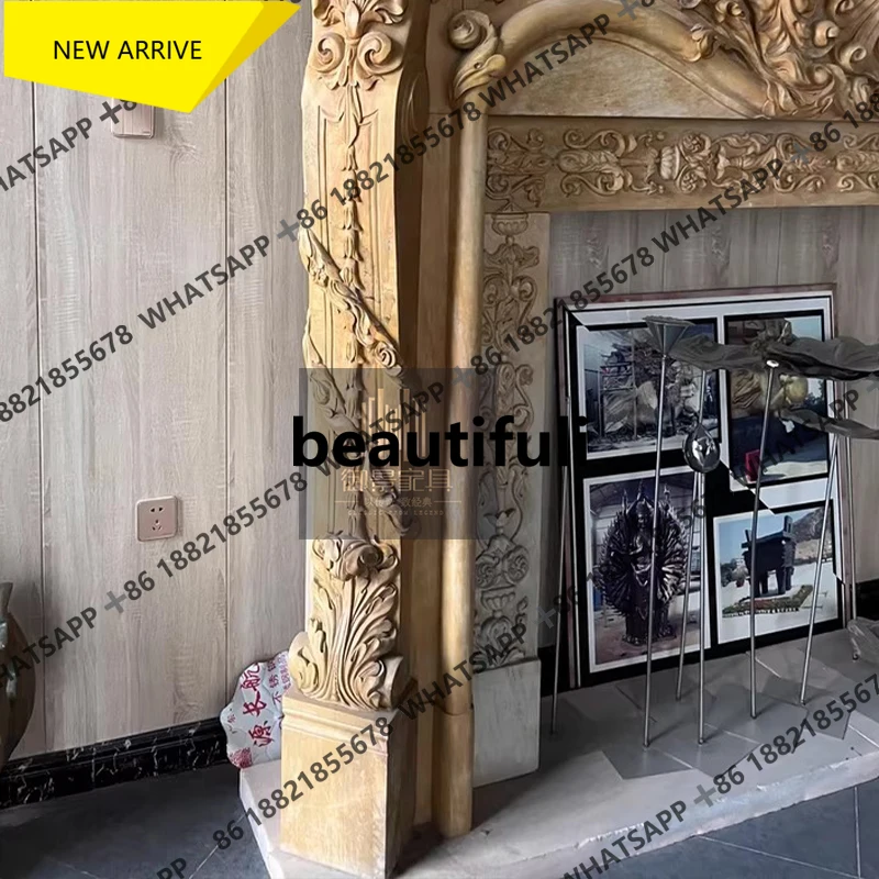 Q178 French carved fireplace decorative cabinet, living room background wall, household shelf, entrance cabinet