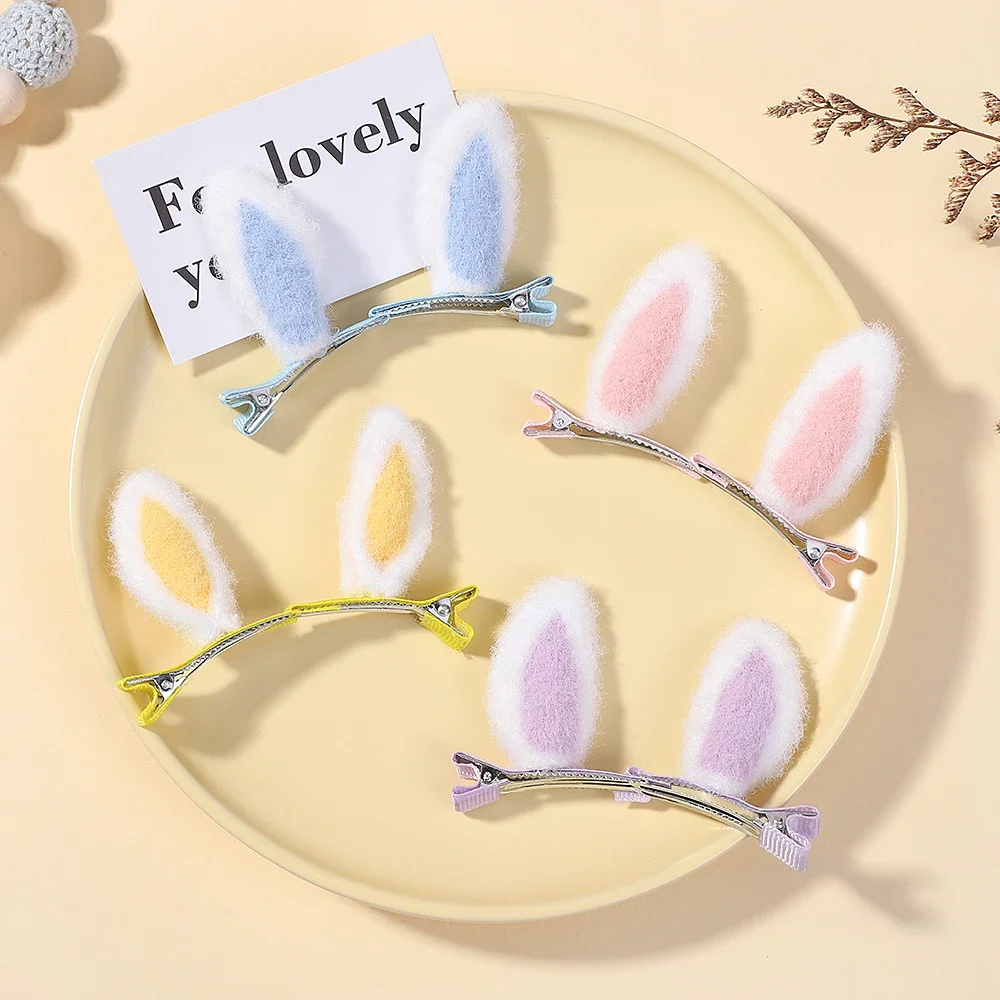 2Pcs/Set New Cute Solid Rabbit Ears Clips for Baby Girls Handmade Kawaii Barrettes Headwear Kids Hair Accessories