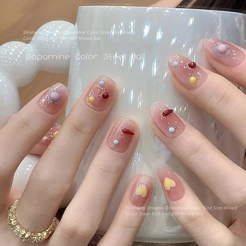 Śliczne 3D koralik ozdoby do paznokci okrągła Polka Dot piękne kolorowe wiertła bańka akcesoria urok DIY narzędzia do Manicure hurtownia