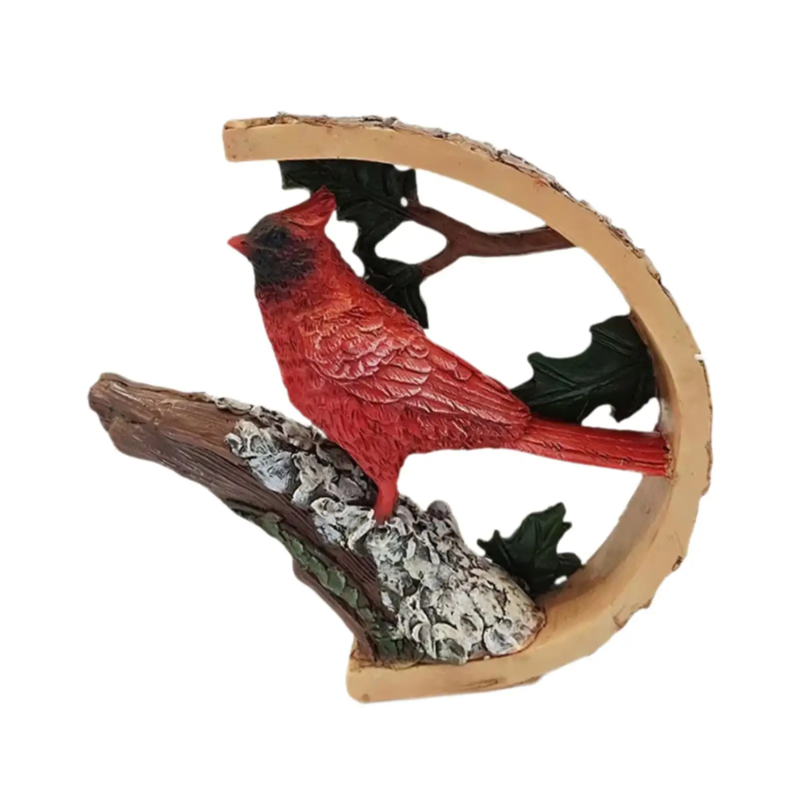 Resin Cardinal Figurine Animal Sculpture Red Bird Creative Ornament Home Decorative Figure for Living Room Shelf