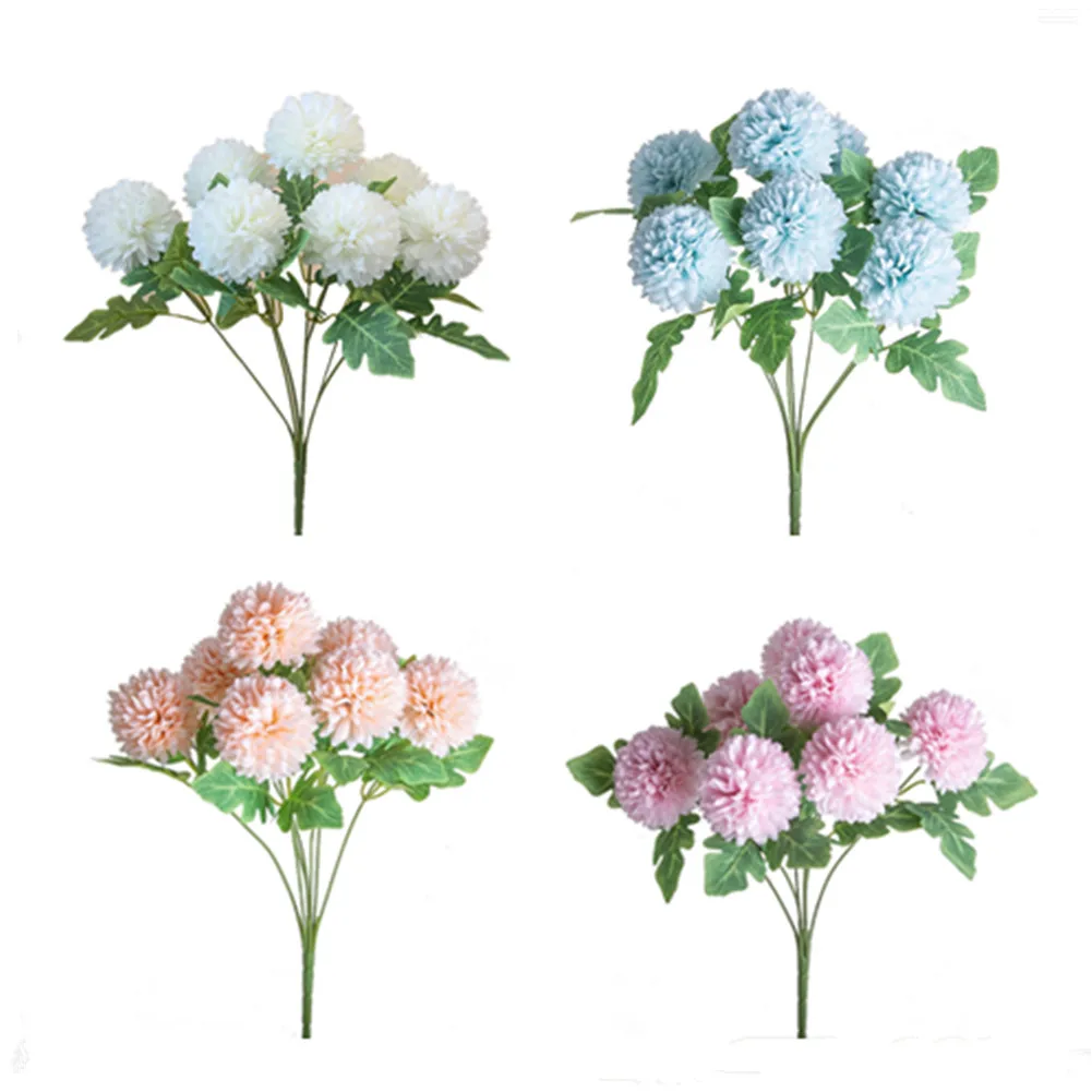 Artificial Flowers Bouquet Plastic Holding Flower For Home Decoration/Wedding Decor 7-head Bundle Embroidered Balls For Office