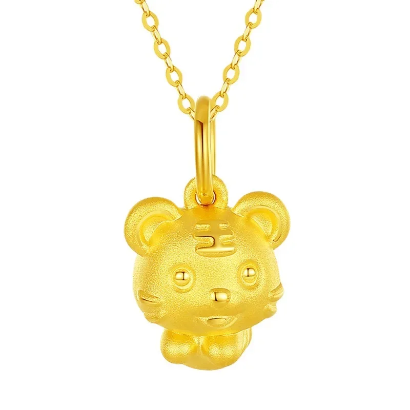 

Lucky 14k Pure Gold Color Solid Cute Tiger Pendant Necklace for Women Yellow Gold Chain Necklaces Valentines Fine Jewelry Gifts