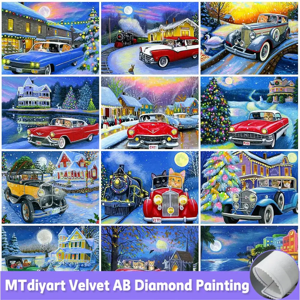 Christmas AB 5D DIY Diamond Painting Snow Cartoon Town Handmade Gifts Diamond Embroidery Car Cartoon Cross Stitch Decorations