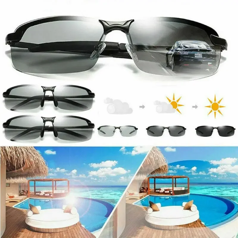 

Aluminum Polarized Fishing Glasses - Rimless Photochromic Day Night Vision Sunglasses for Anti-Glare Travel & Driving