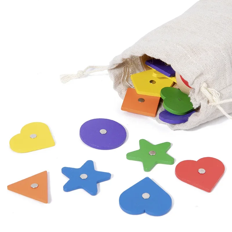 แม่เหล็กสีรูปร่างการจำแนกถ้วยเรขาคณิตความรู้ความเข้าใจเกมตกปลาการศึกษาของเล่นเด็กไม้