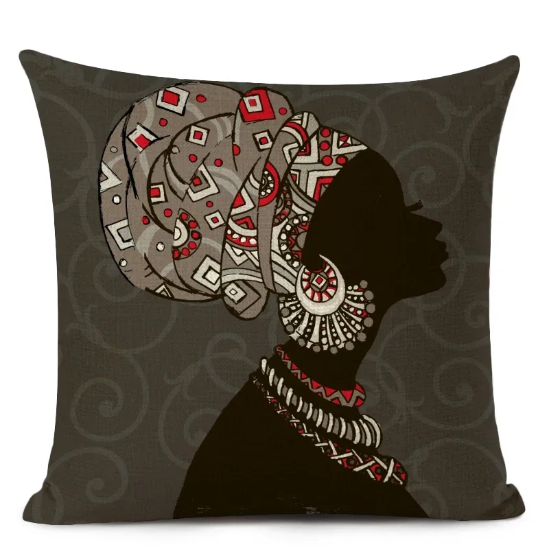 1pcs/Set African Ethnic Woman Cushion Cover African Girl Decorative Pillow Case Linen Throw Pillow Cover for Sofa