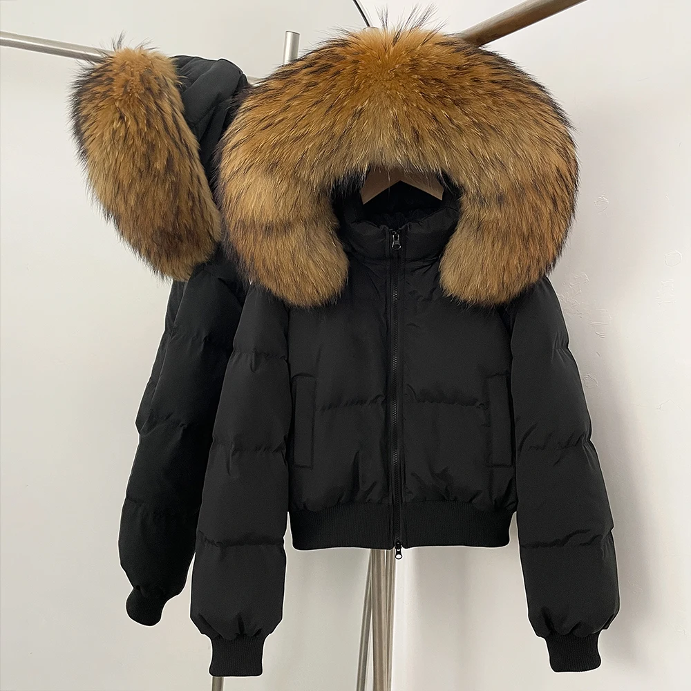Piumino invernale da donna con cappuccio Abbigliamento da donna Trend 2025 Parka con pelliccia naturale Giacca da mezza stagione da donna Esterno da donna