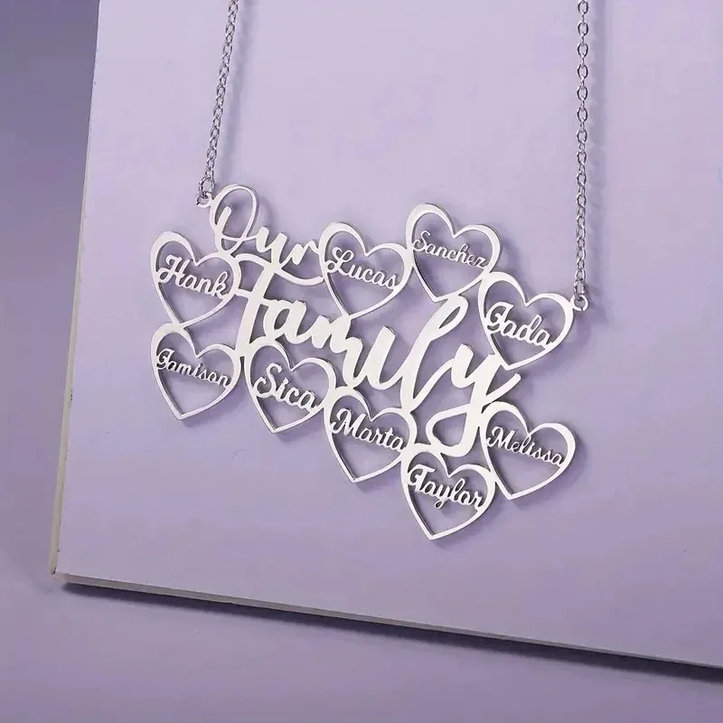 

Personalized Custom 1-10 Names Love Heart Necklace Women Mother Stainless Steel Pendant Chain Birthday Family Party Jewelry Gift