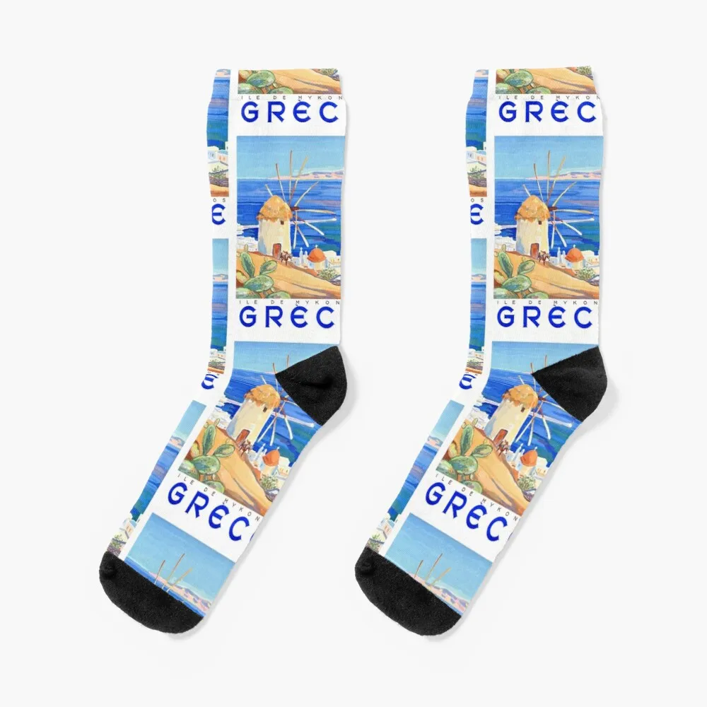 

1949 Greece Island of Mykonos Travel Poster Socks Heating Sock