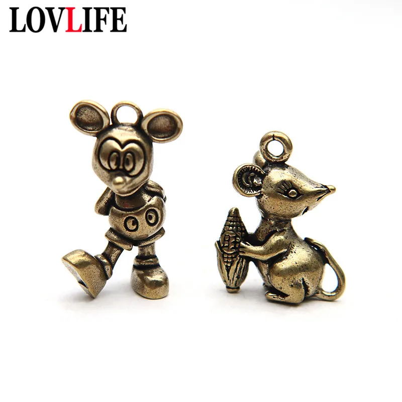 Brass Cartoon Rat Figures Keychain Pendant Jewelry Cute Animal Corn Mice Car Keyring Lanyard Hangings Accessories Children Gifts