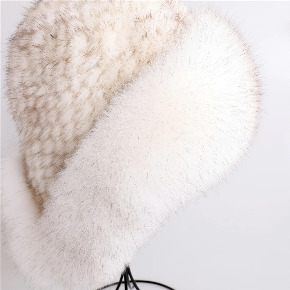 100% Real Mink Fur Hat for Women Natural Fox Fur Russian Ushanka Hats Winter Thick Warm Earflaps Fashion Bomber Cap  Pom Poms