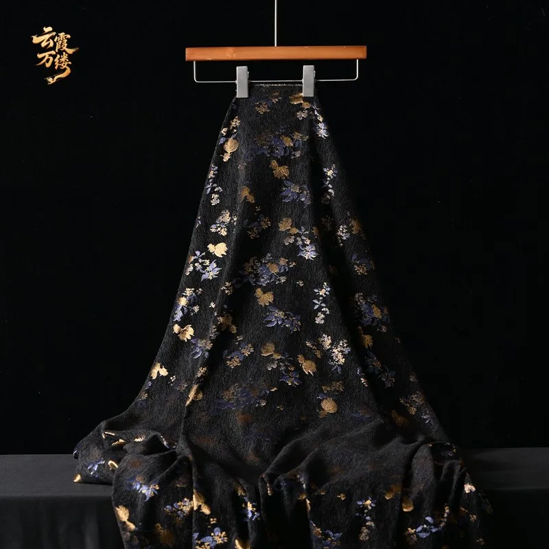 Black embroidery double-sided jacquard fabric with traditional Chinese style cheongsam coat
