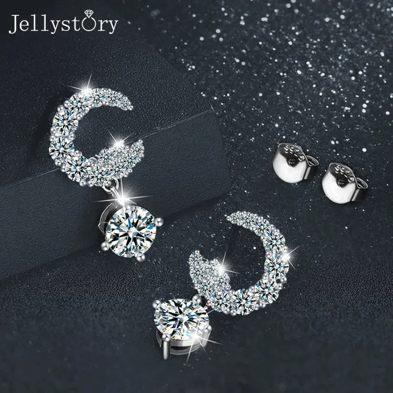 

JellyStory Hot Selling Crescent Moon Studs S925 Silver Full Inlaid Moissanite Niche Light Luxury Jewelry for Women