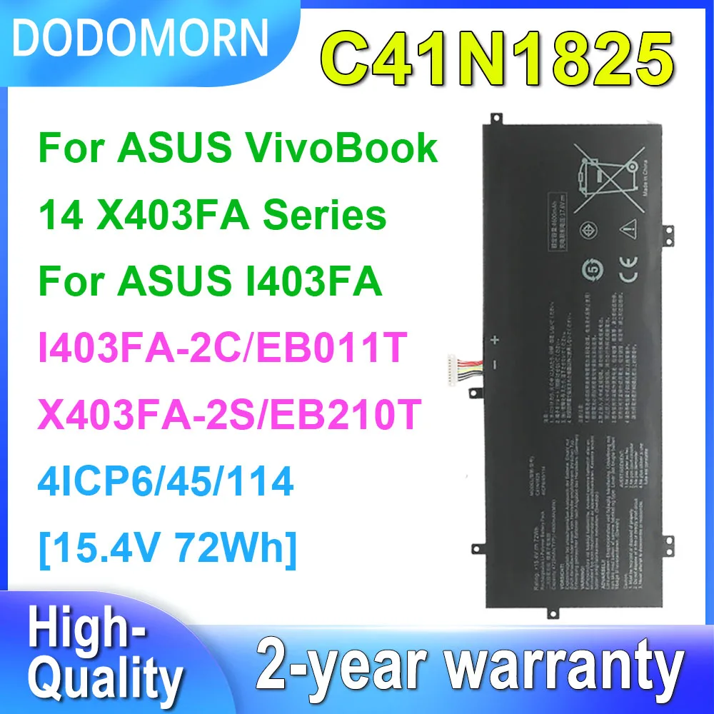 

Аккумулятор для ноутбука DODOMORN 4725 мАч C41N1825 для ASUS VivoBook 14 X403FA X403FA-2C X403FA-2S, серия ADOL I403FA ADOL14F ADOL14U