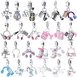 925 Sterling Silver Music Series chitarra violino sassofono auricolare ciondolo Charms perline Fit 4MM foro diametro braccialetto gioielli