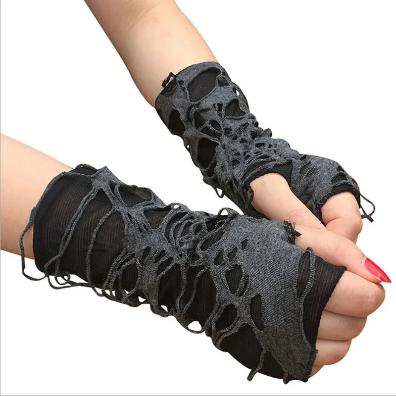 Unisex Gothic Black Gloves Fingerless Long Glove For Women Men Sexy Festival Gloves Mittens Clubwear Dance Cosplay Accessories