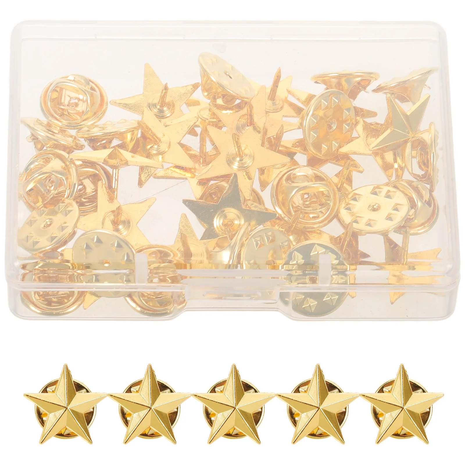 

1Set Five-Pointed Star Pin Golden Elegant Lapel Brooch Secure Butterfly Clutch Lightweight for Hats Bags Clothing Men Women