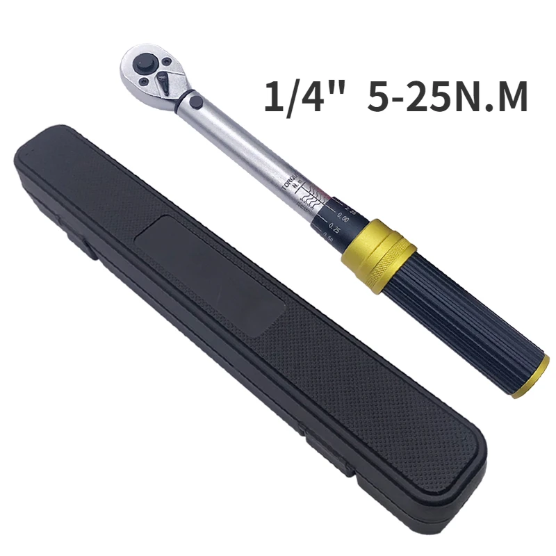 

ATsafepro Torque Wrench Bicycle 5-25N.M 1/4" Alloy Steel Pneumatic Manual Click Torque Meter Wrench Auto Repair Spanner Car Bike